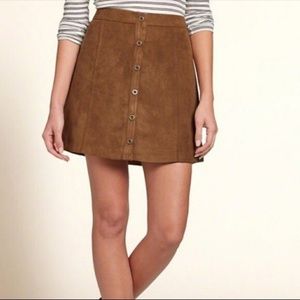 Brown Suede Hollister A-line Button up Skirt Sz 00